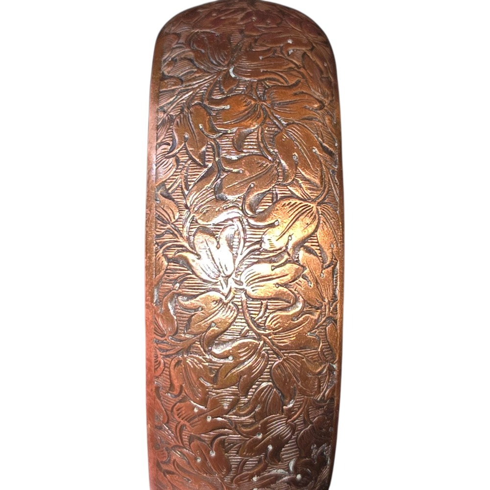 Solid Copper Cuff Bracelet Women OS Copper Embossed Floral Botanical Vintage - Picture 4 of 6